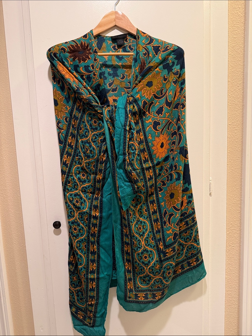 Steve Madden Teal & Mustard Floral Print Cape